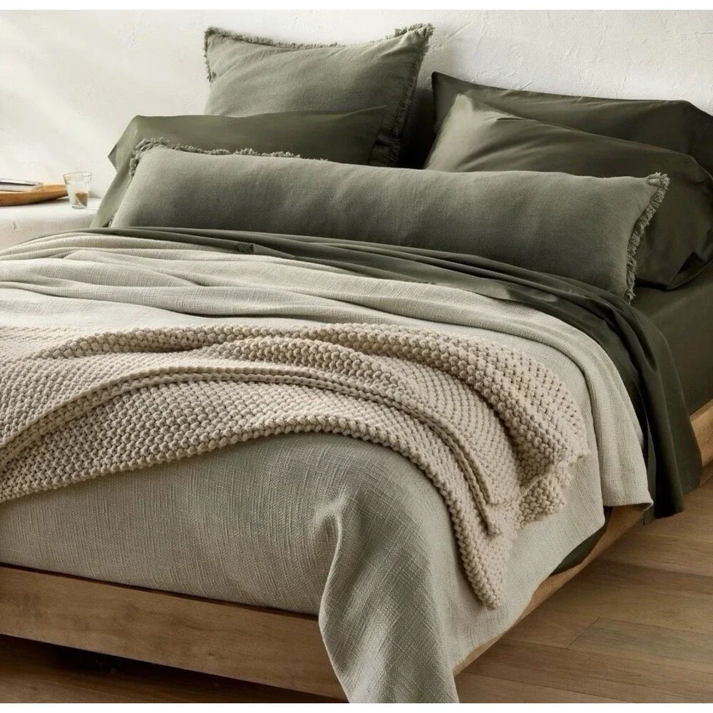 SET OF TWO Casaluna Euro Heavyweight Linen Blend Throw Pillows Olive Green NEW